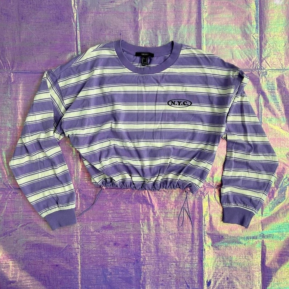 Forever 21 | NYC Stripped Lilac Long Sleeve Shirt with Elastic Waistband